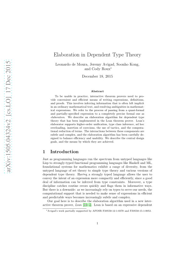 First page of Elaboration in Dependent Type Theory