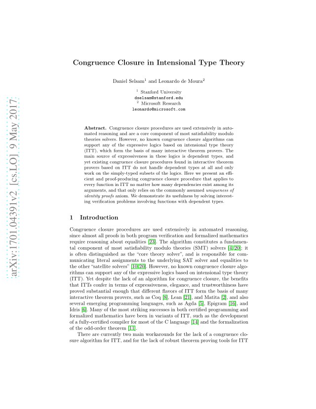 First page of Congruence Closure in Intensional Type Theory