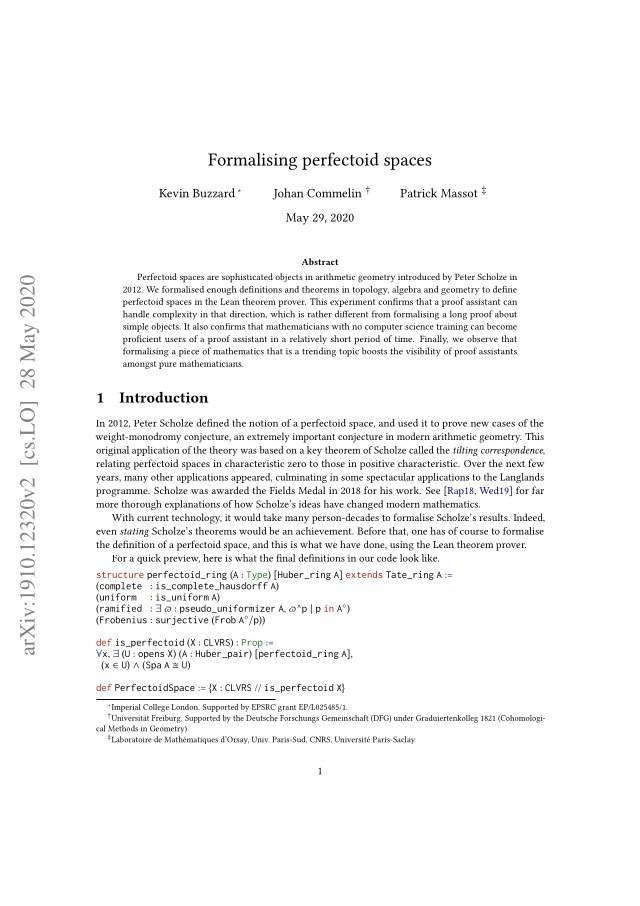 First page of Formalising perfectoid spaces