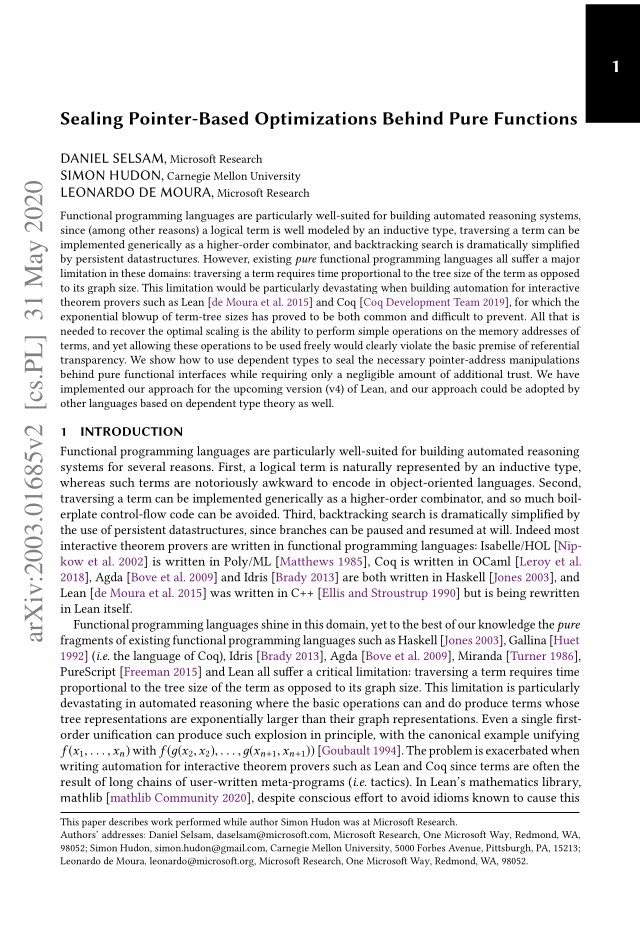 First page of Sealing Pointer-Based Optimizations Behind Pure Functions