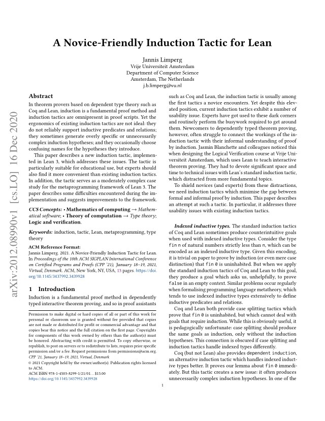 First page of A Novice-Friendly Induction Tactic for Lean