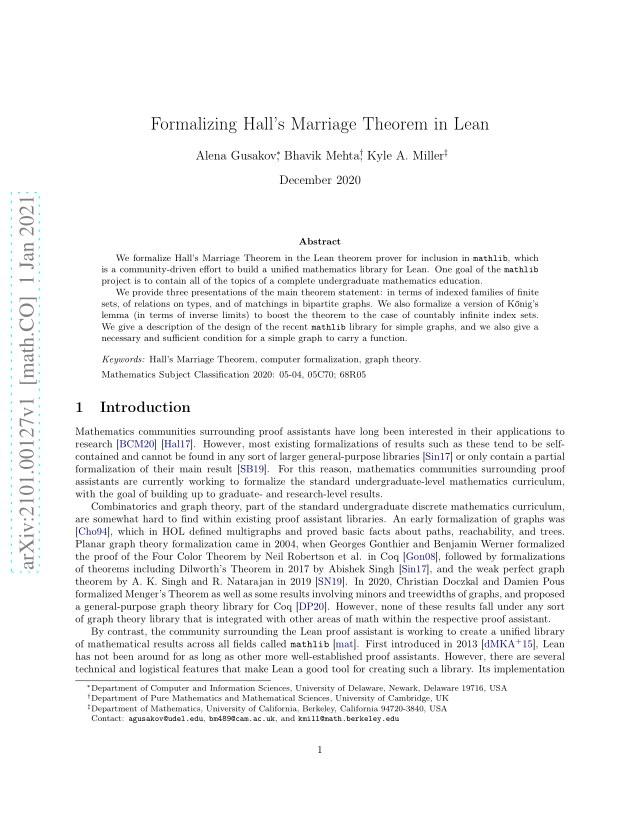 First page of Formalizing Hall's Marriage Theorem in Lean