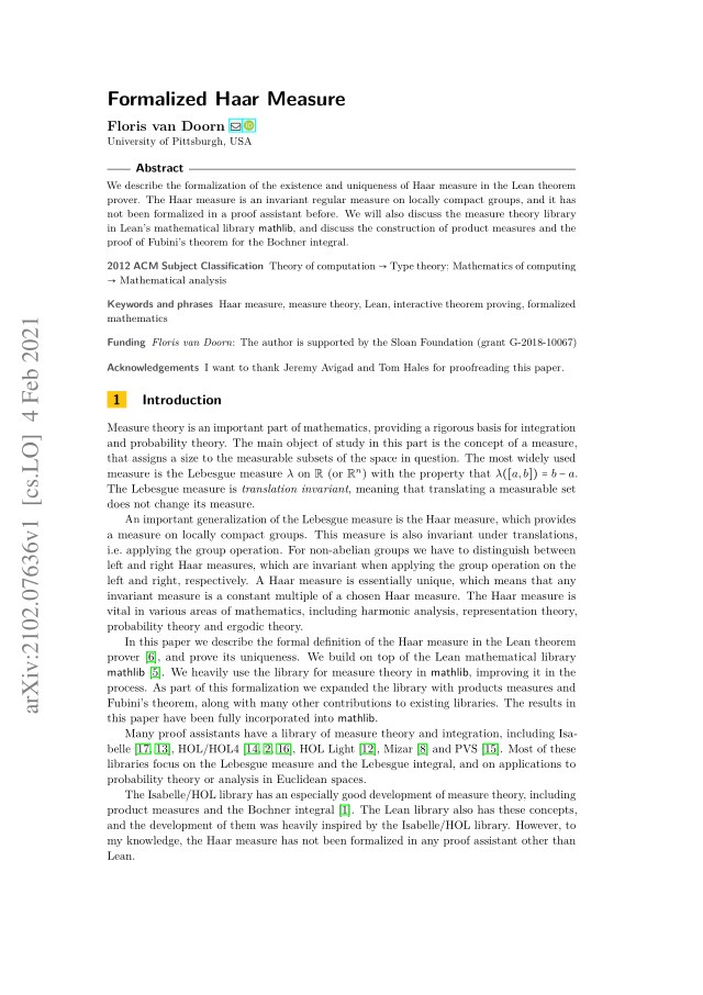 First page of Formalized Haar Measure