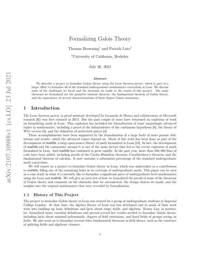 First page of Formalizing Galois Theory
