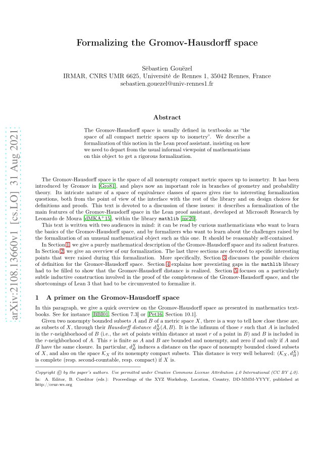 First page of Formalizing the Gromov-Hausdorff space