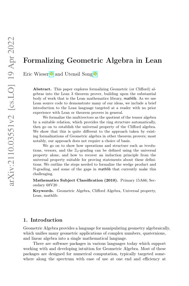 First page of Formalizing Geometric Algebra in Lean
