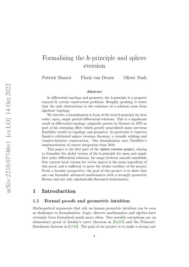 First page of Formalising the h-Principle and Sphere Eversion