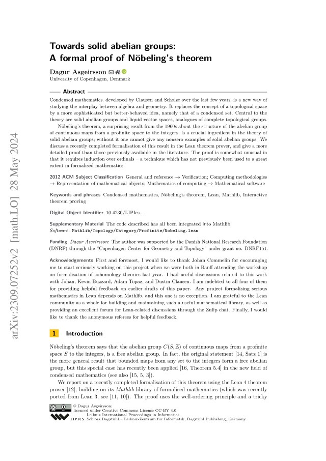 First page of Towards Solid Abelian Groups: A Formal Proof of Nöbeling's Theorem