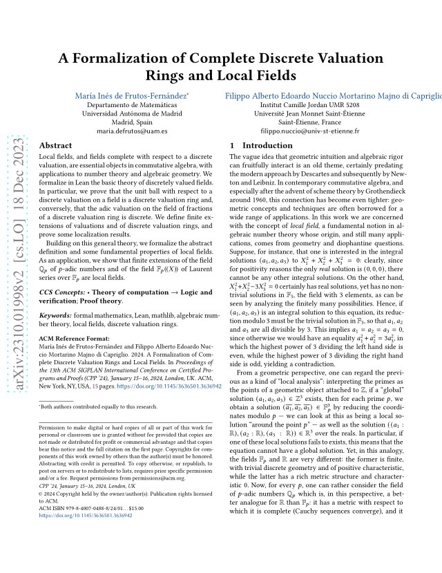 First page of A Formalization of Complete Discrete Valuation Rings and Local Fields