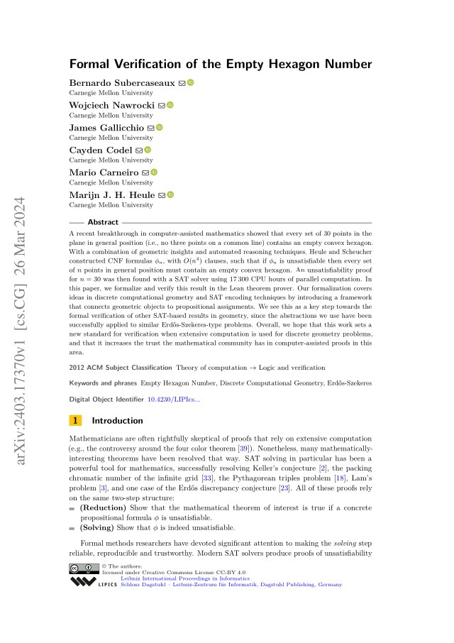 First page of Formal Verification of the Empty Hexagon Number