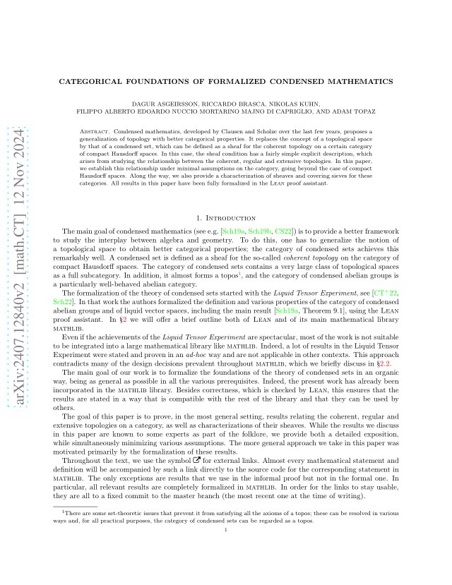 First page of Categorical Foundations of Formalized Condensed Mathematics