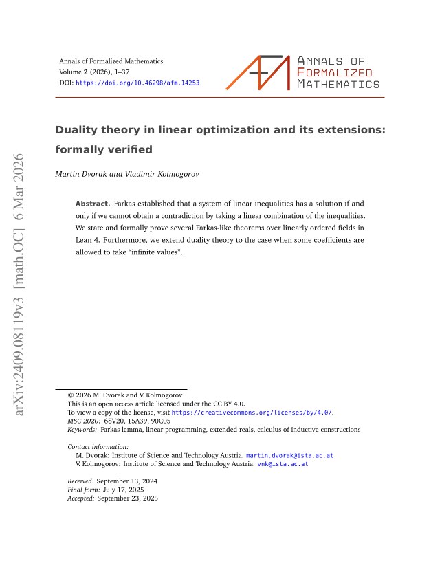 First page of Duality theory in linear optimization and its extensions – formally verified