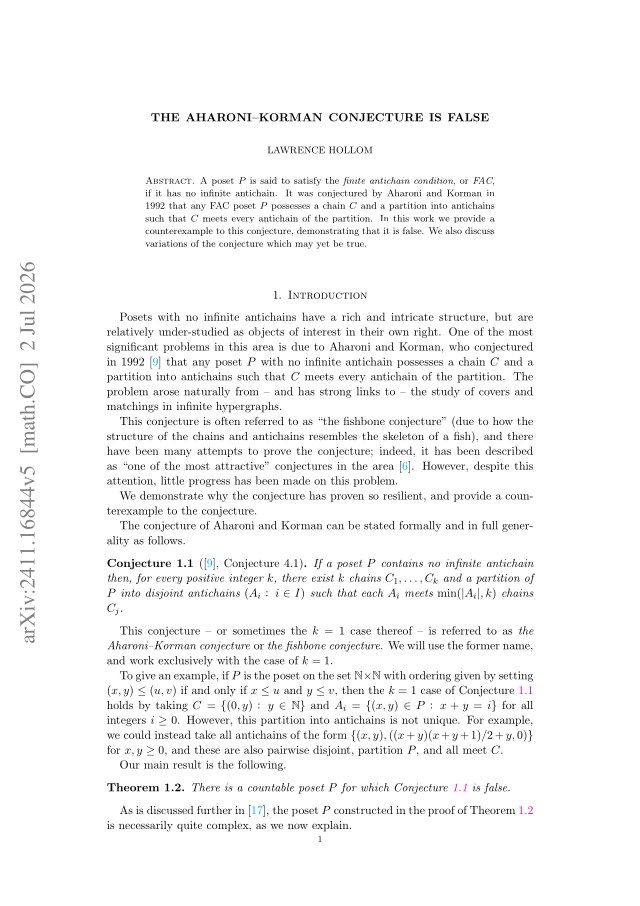 First page of The Aharoni–Korman conjecture is false