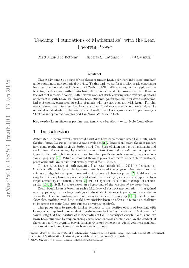First page of Teaching "Foundations of Mathematics" with the Lean Theorem Prover