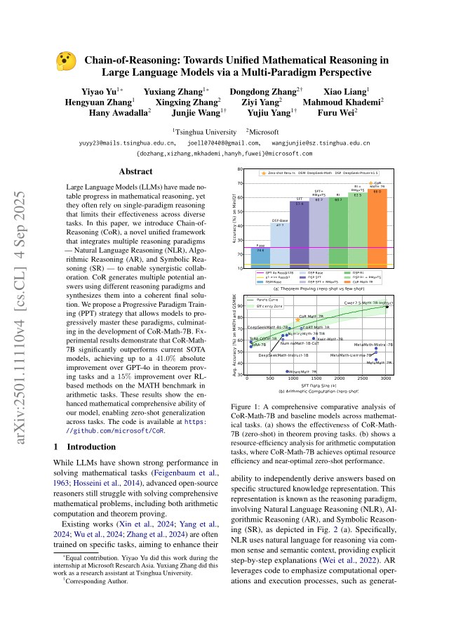 First page of Chain-of-Reasoning: Towards Unified Mathematical Reasoning in Large Language Models via a Multi-Paradigm Perspective