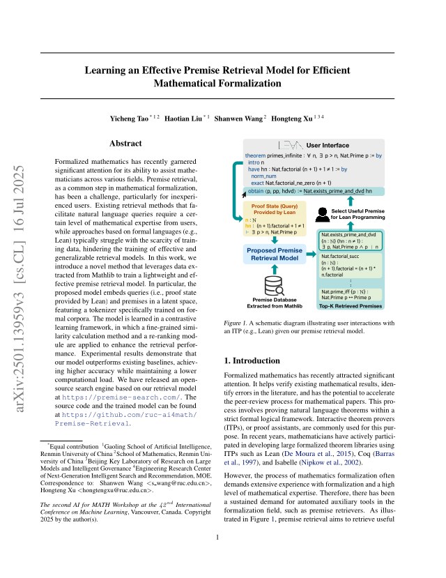 First page of Learning an Effective Premise Retrieval Model for Efficient Mathematical Formalization
