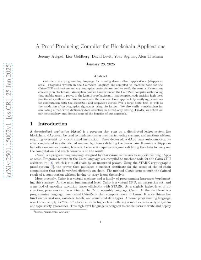 First page of A Proof-Producing Compiler for Blockchain Applications