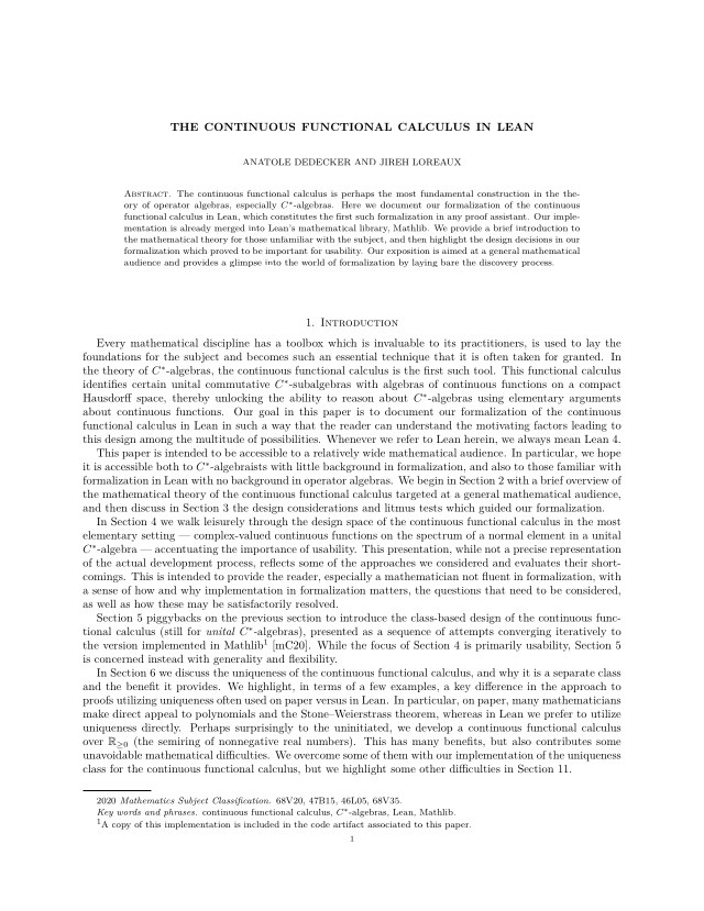 First page of The continuous functional calculus in Lean