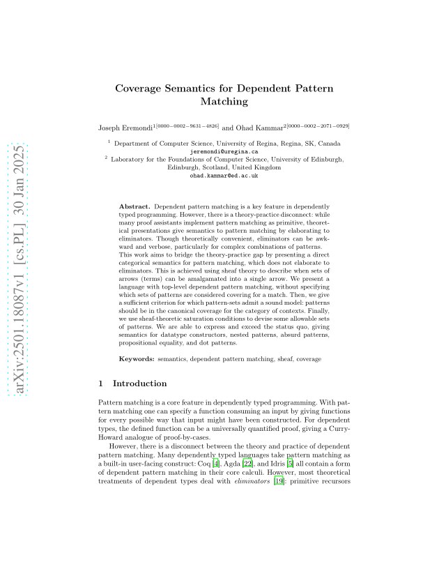 First page of Coverage Semantics for Dependent Pattern Matching