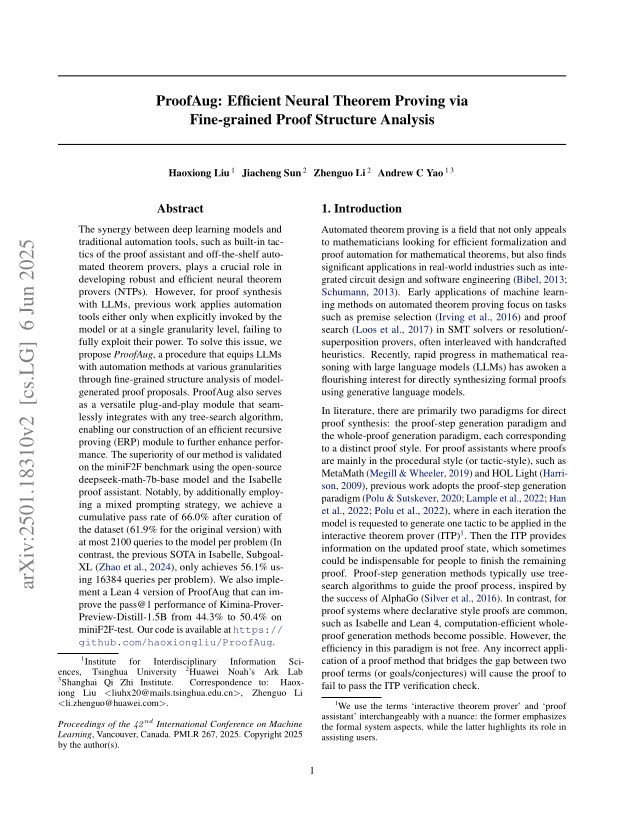 First page of ProofAug: Efficient Neural Theorem Proving via Fine-grained Proof Structure Analysis