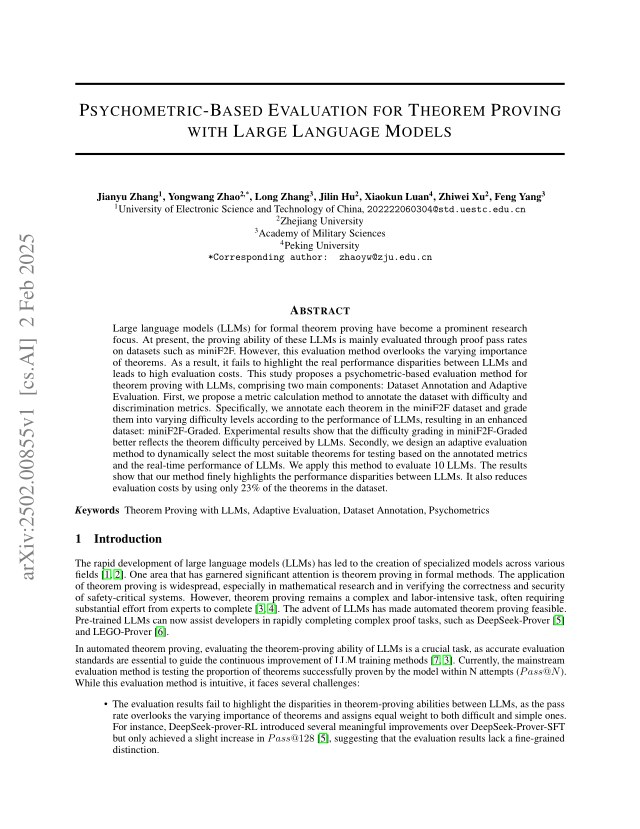 First page of Psychometric-Based Evaluation for Theorem Proving with Large Language Models