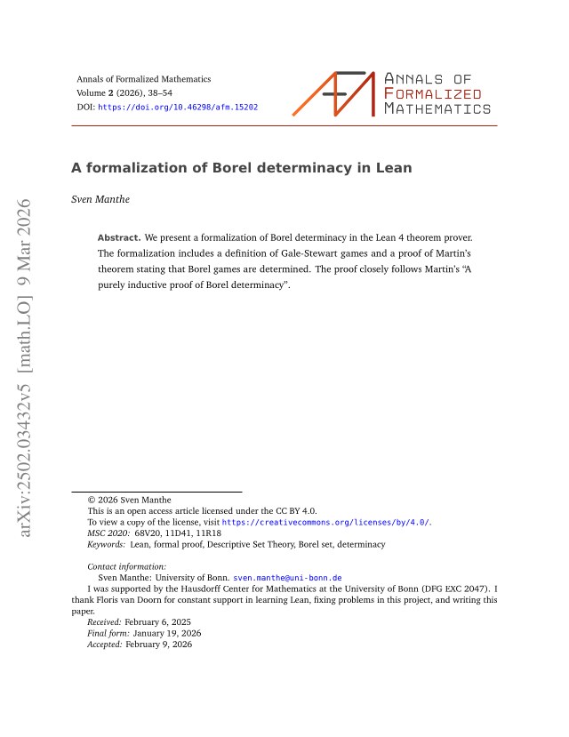 First page of A formalization of Borel determinacy in Lean
