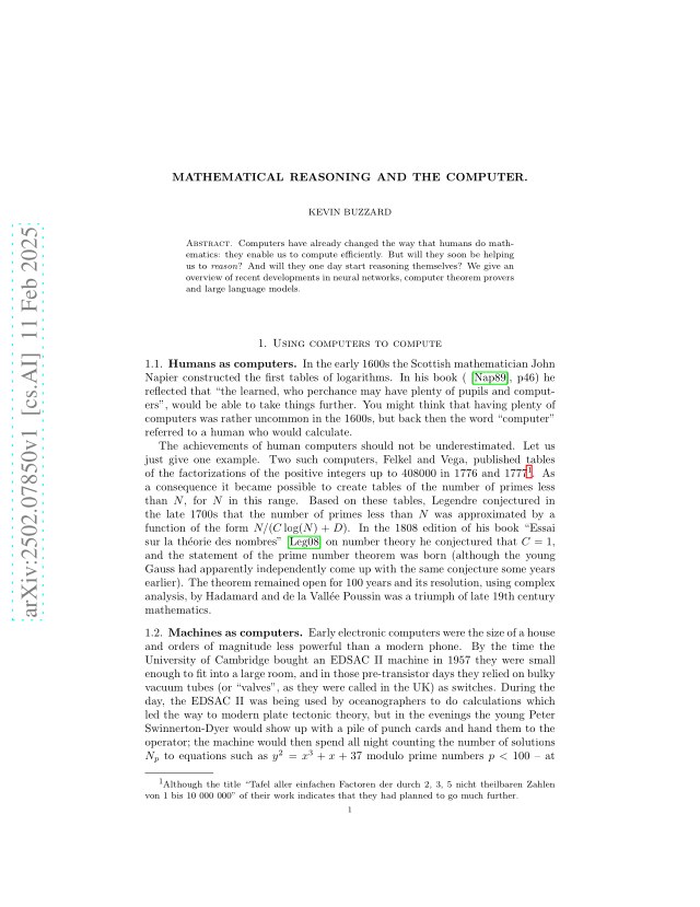 First page of Mathematical reasoning and the computer