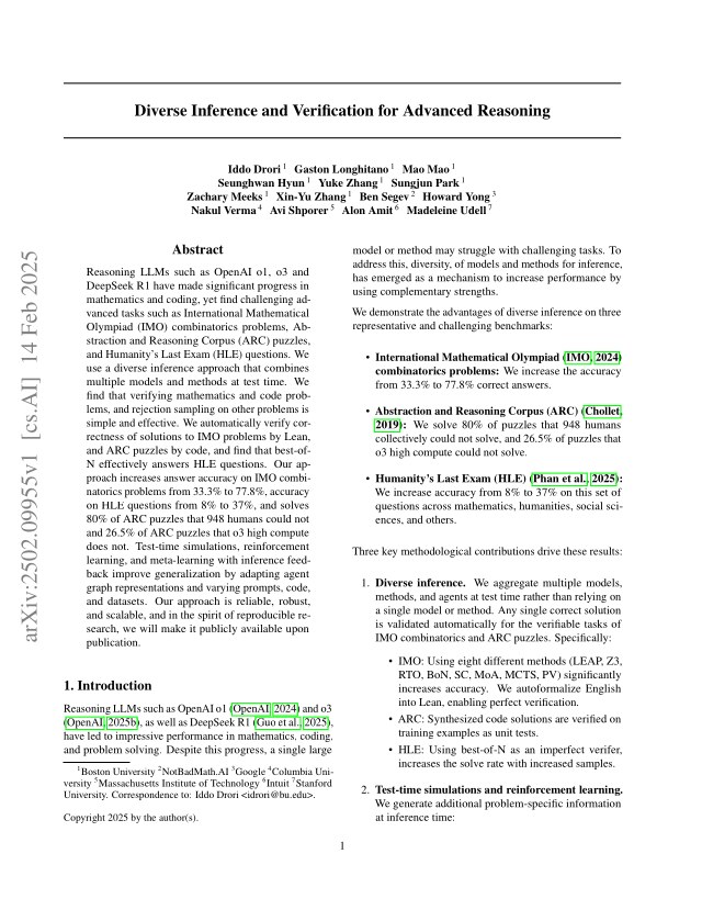 First page of Diverse Inference and Verification for Advanced Reasoning