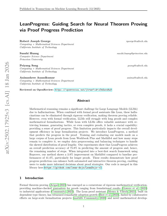 First page of LeanProgress: Guiding Search for Neural Theorem Proving via Proof Progress Prediction
