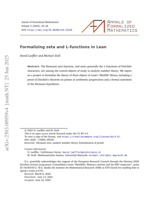First page of Formalizing zeta and L-functions in Lean