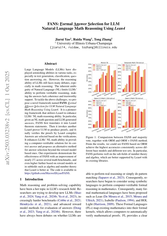 First page of FANS -- Formal Answer Selection for Natural Language Math Reasoning Using Lean4
