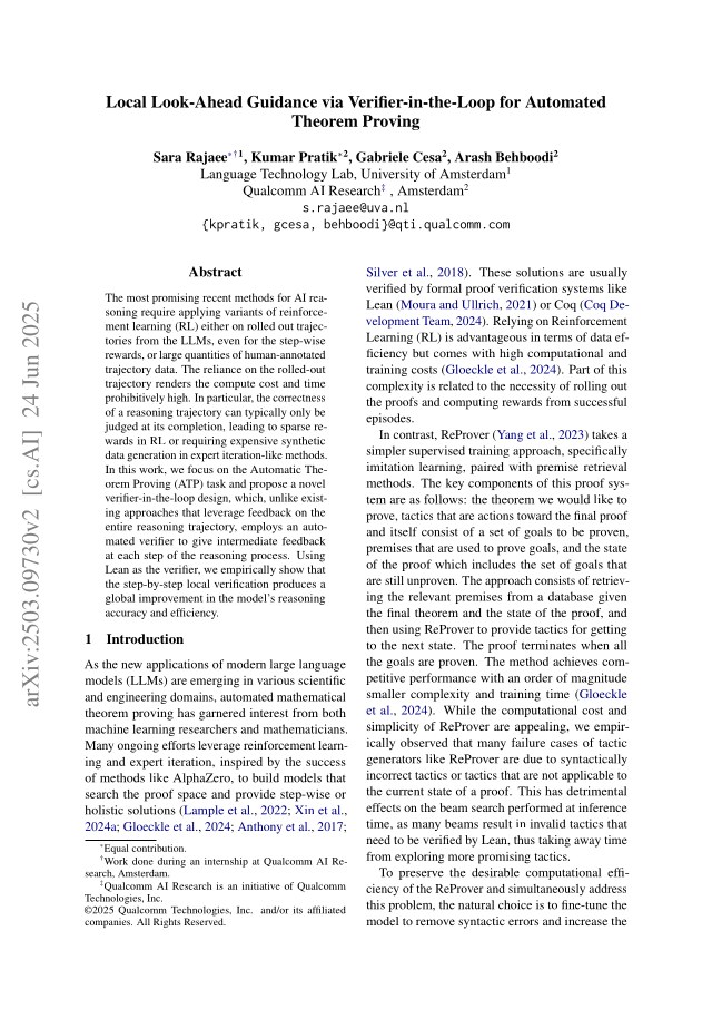 First page of Local Look-Ahead Guidance via Verifier-in-the-Loop for Automated Theorem Proving