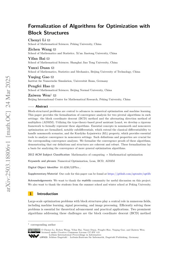First page of Formalization of Algorithms for Optimization with Block Structures