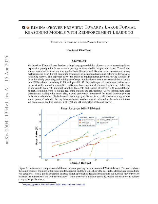First page of Kimina-Prover Preview: Towards Large Formal Reasoning Models with Reinforcement Learning