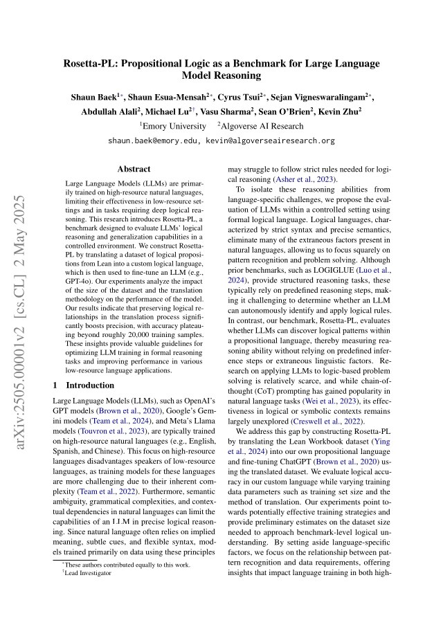 First page of Rosetta-PL: Propositional Logic as a Benchmark for Large Language Model Reasoning