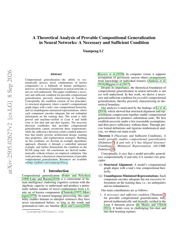 First page of A Theoretical Analysis of Provable Compositional Generalization in Neural Networks: A Necessary and Sufficient Condition