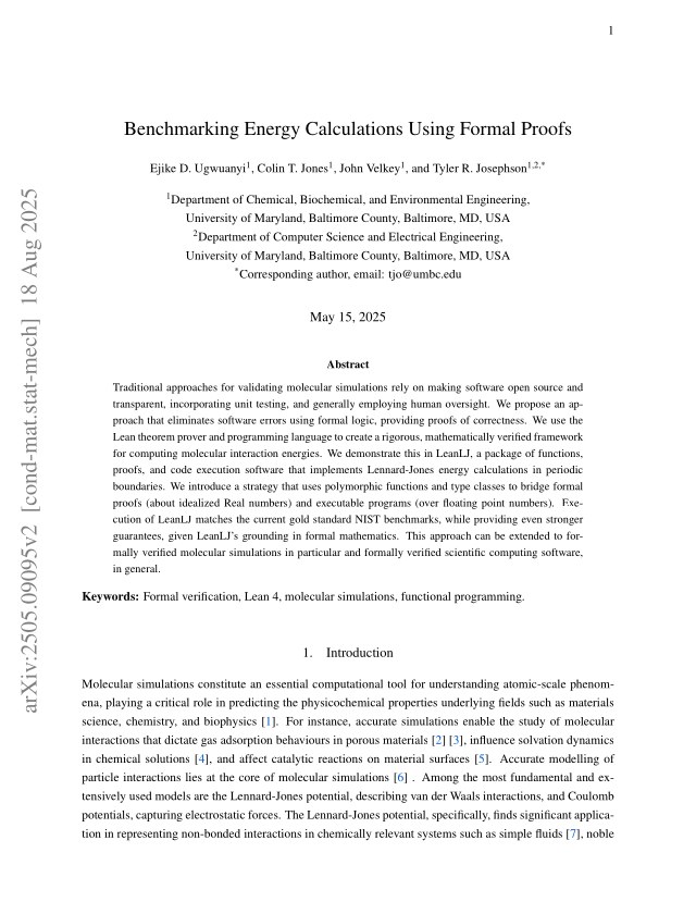 First page of Benchmarking Energy Calculations Using Formal Proofs