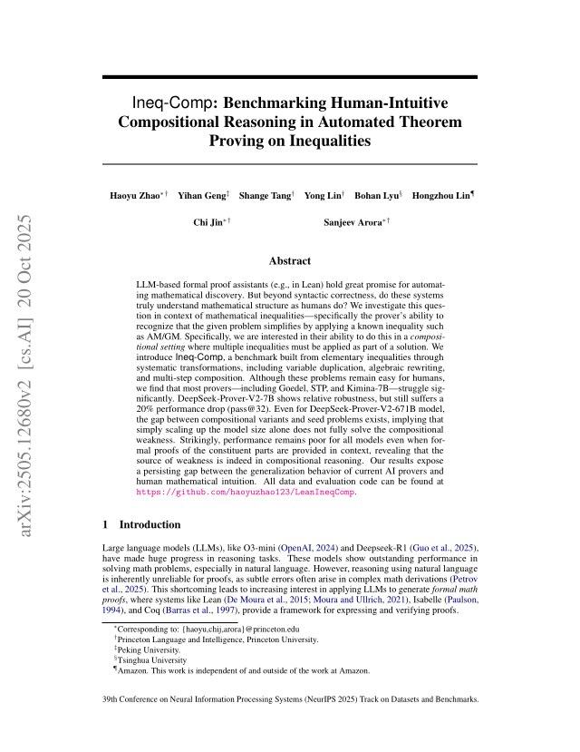 First page of Ineq-Comp: Benchmarking Human-Intuitive Compositional Reasoning in Automated Theorem Proving on Inequalities