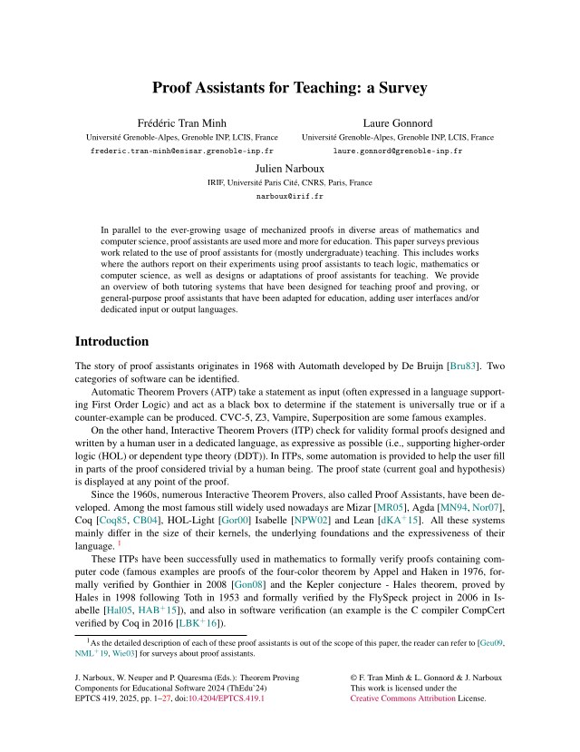 First page of Proof Assistants for Teaching: a Survey