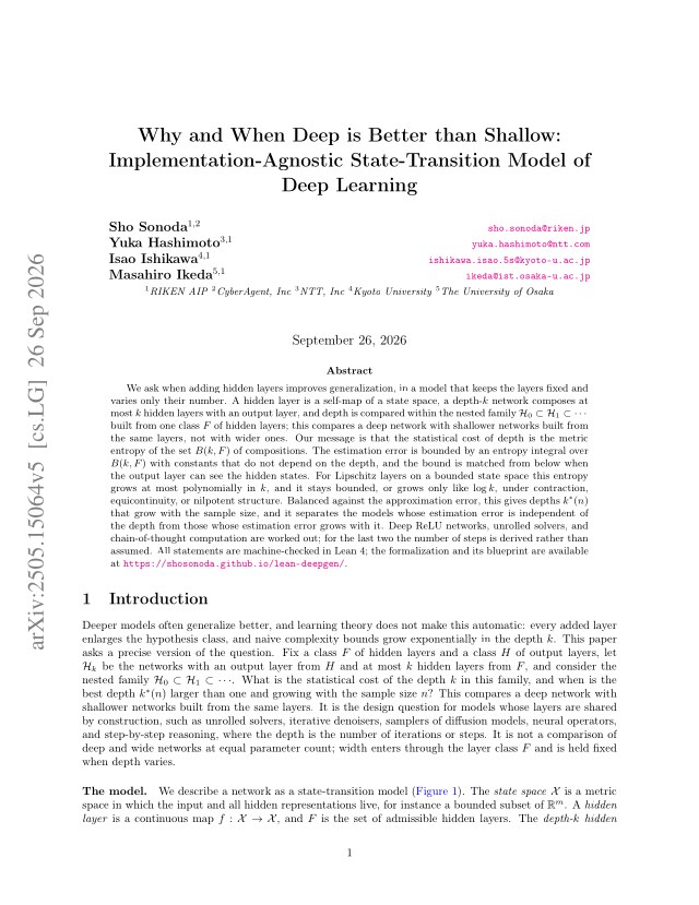 First page of Why and When Deep is Better than Shallow: Implementation-Agnostic State-Transition Model of Deep Learning