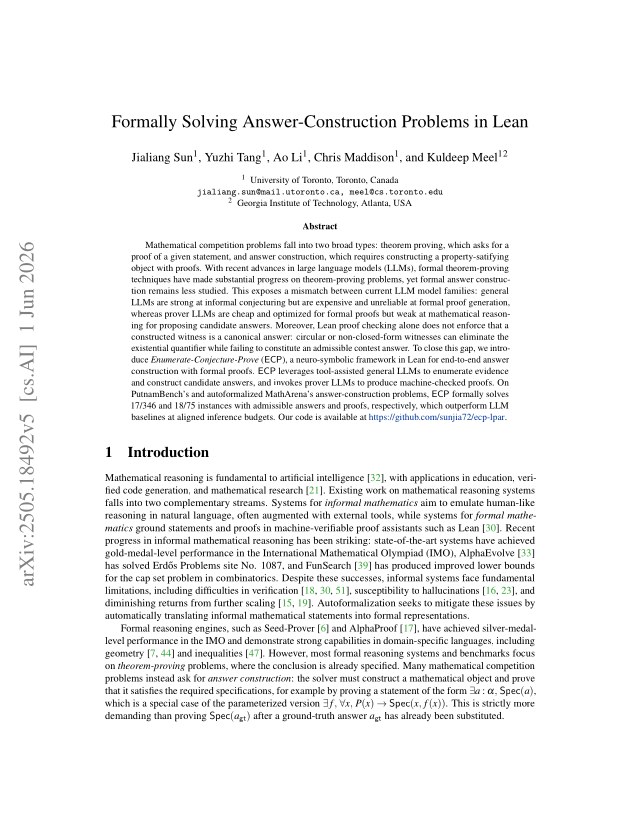First page of Formally Solving Answer-Construction Problems in Lean