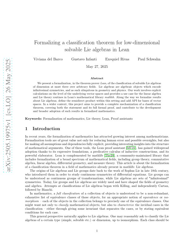 First page of Formalizing a classification theorem for low-dimensional solvable Lie algebras in Lean
