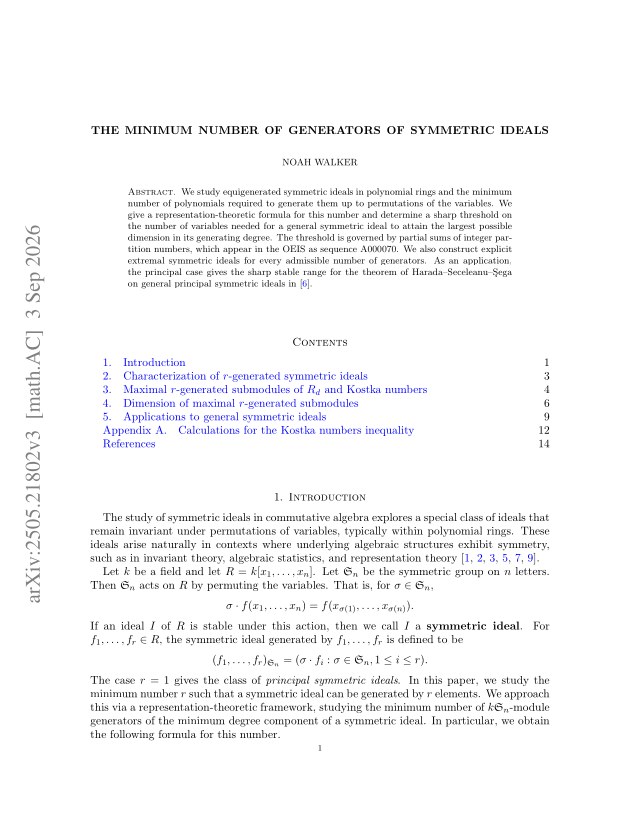 First page of The Minimum Number of Generators of Symmetric Ideals