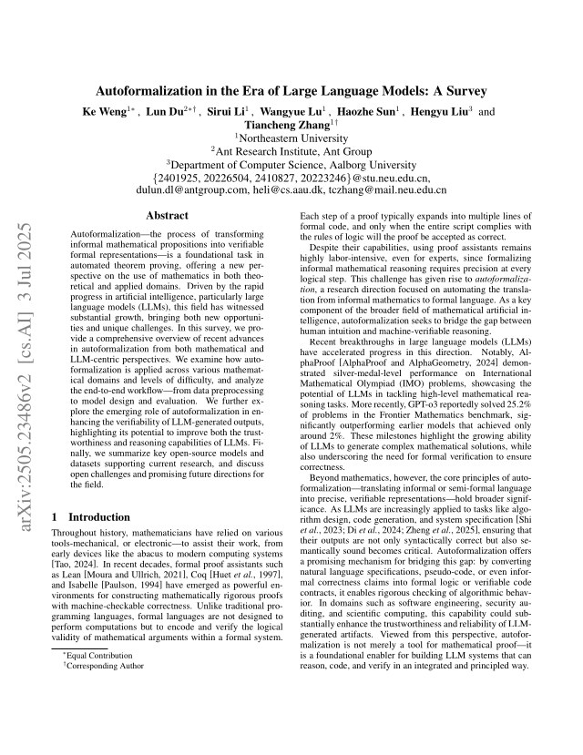 First page of Autoformalization in the Era of Large Language Models: A Survey