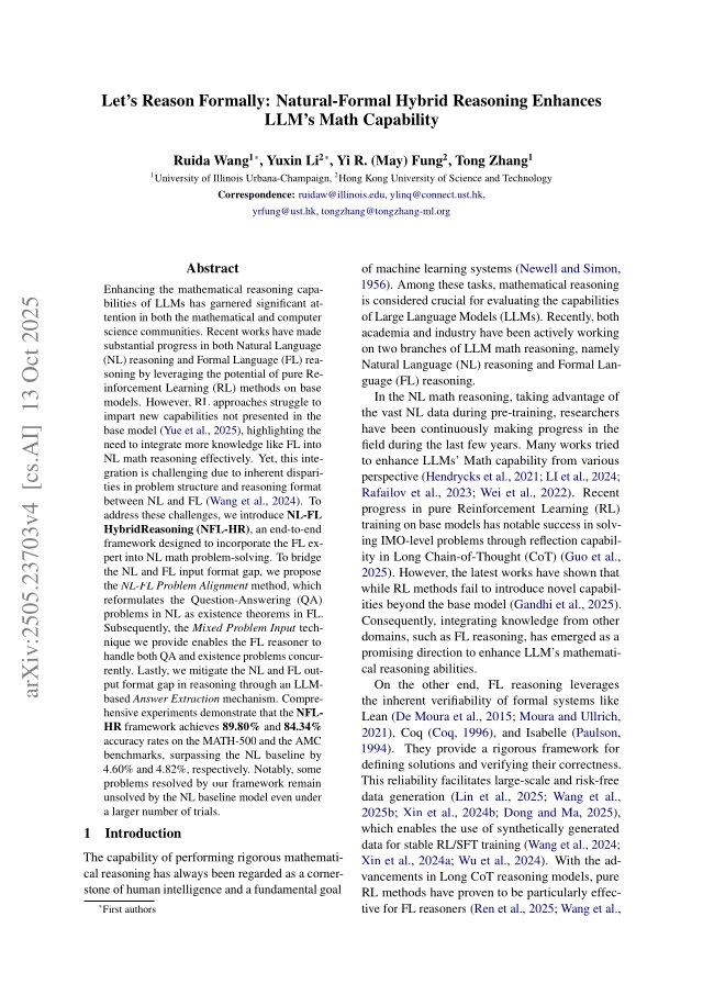 First page of Let's Reason Formally: Natural-Formal Hybrid Reasoning Enhances LLM's Math Capability