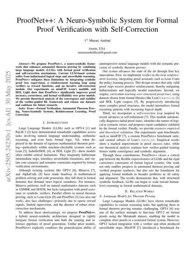 First page of ProofNet++: A Neuro-Symbolic System for Formal Proof Verification with Self-Correction