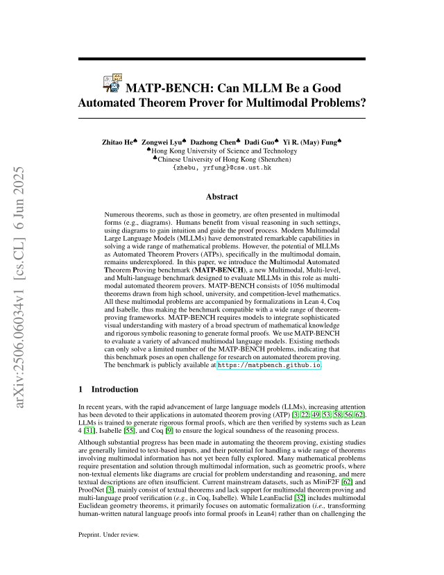First page of MATP-BENCH: Can MLLM Be a Good Automated Theorem Prover for Multimodal Problems?