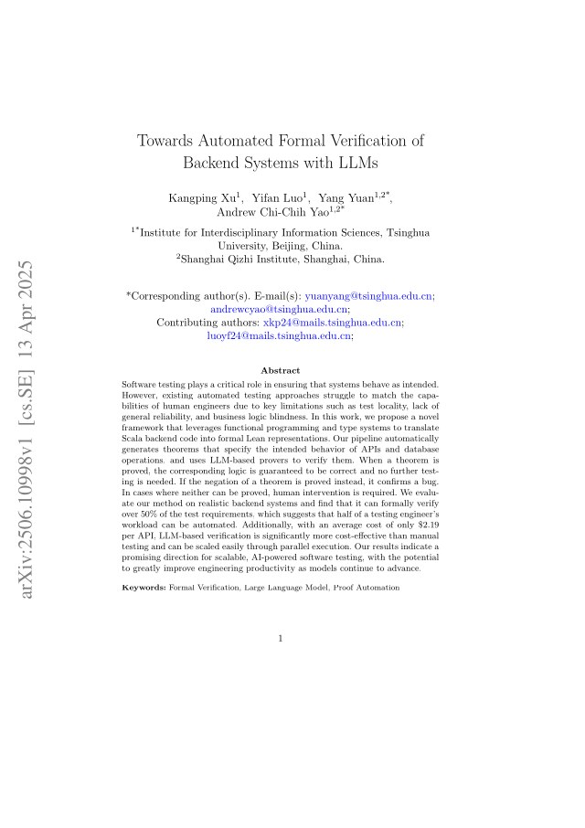 First page of Towards Automated Formal Verification of Backend Systems with LLMs