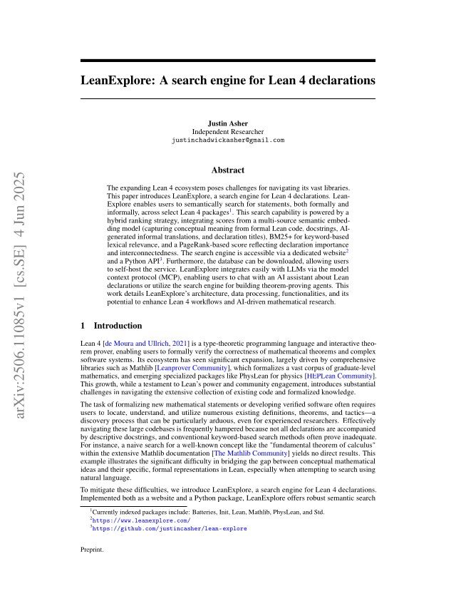First page of LeanExplore: A search engine for Lean 4 declarations