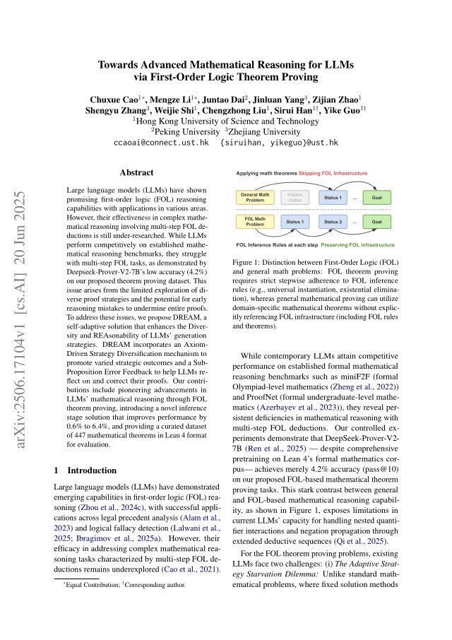 First page of Towards Advanced Mathematical Reasoning for LLMs via First-Order Logic Theorem Proving